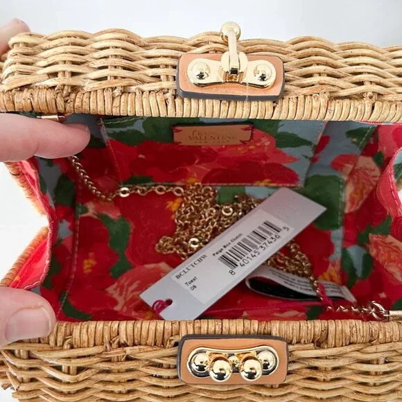 NWT Frances Valentine Paige Box Rattan Wicker Clutch